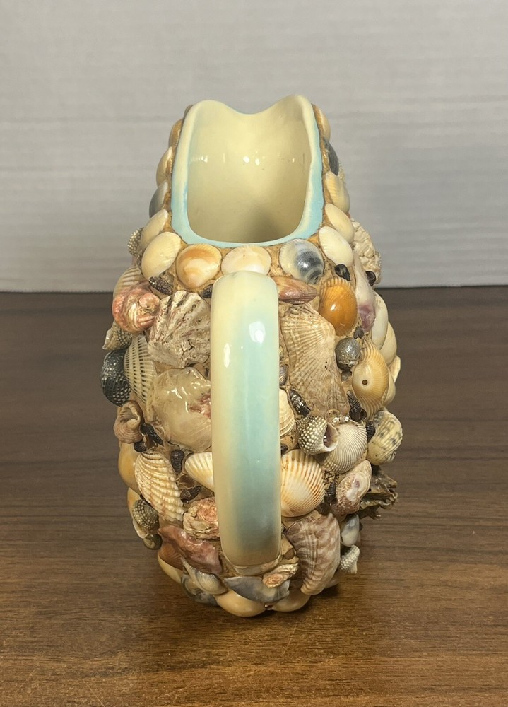 Vintage Seashell Covered Ceramic Pitcher