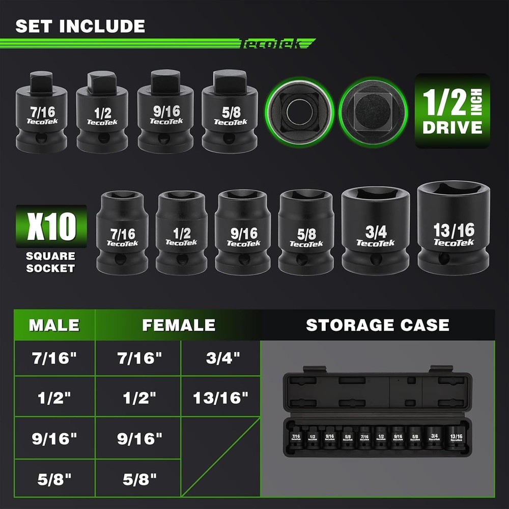 1/2" Drive Pipe Plug Socket Set, Square Drive Socket, 10-Piece, SAE, 4 Point...