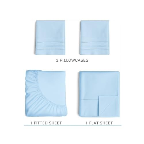 Queen Size Solid Cooling & Breathable 4 Piece Bedding Sheet Set - Brushed Mic...