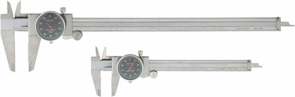 2 Piece Dial Caliper Set, Black Dial, Stainless Steel, (0" to 6" and 0" to 12")