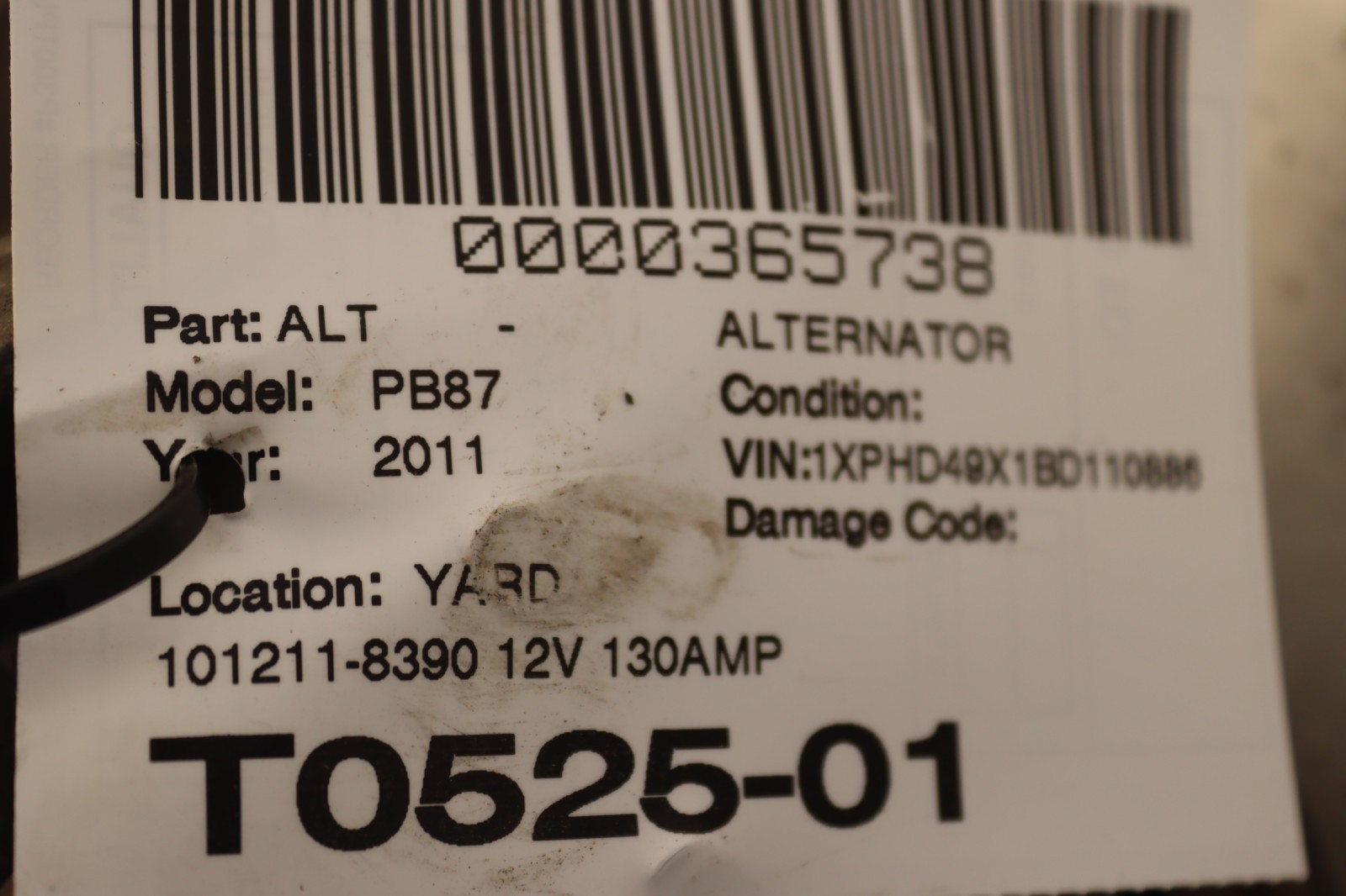 2010-2012 PETERBILT 386 CUMMINS ALTERNATOR GENERATOR 12V 130AMP 101211-8390 OEM