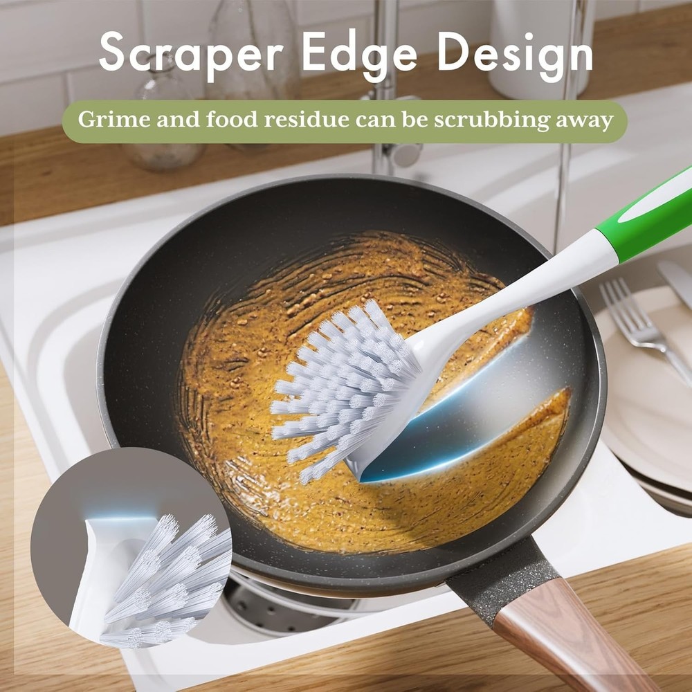 Dish Brush with Handle, 2 Pack Kitchen Scrub Brushes for Cleaning, Dish Scrub...