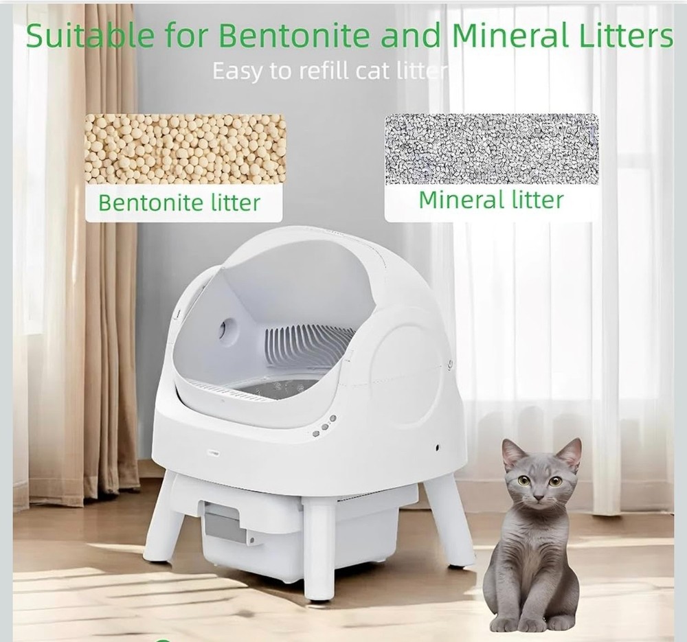 Self-Cleaning Cat Litter Box for Multiple Cats - Automatic, Open Top, White