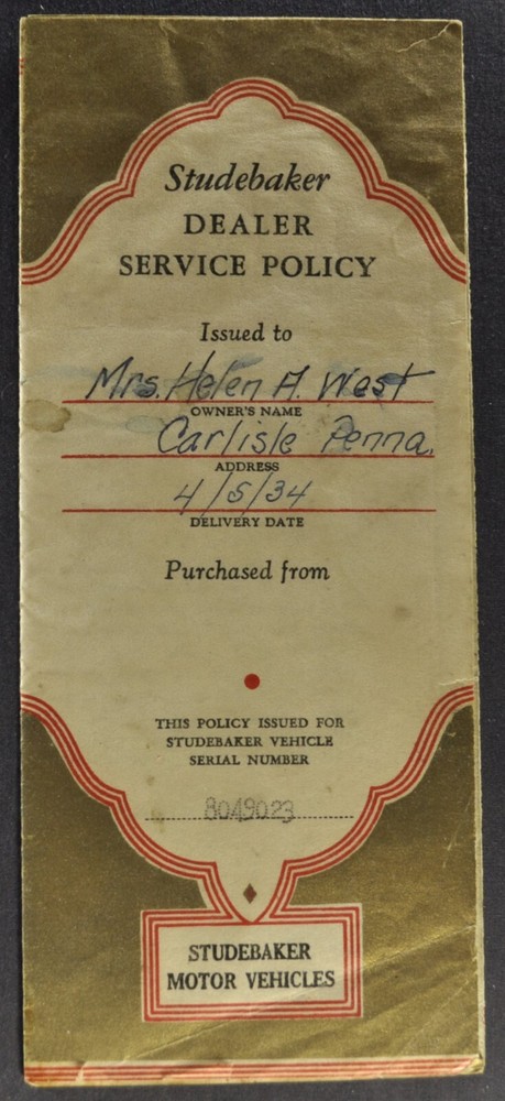 1934 Studebaker Service Policy Folder President Dictator Commander Nice Original