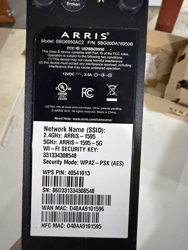 ARRIS Cable Modem & Router Combo Model SBG6950AC2 Used, Tested