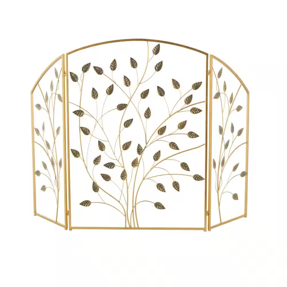 Gold Metal Leaf Foldable 3-Panel Fireplace Screen
