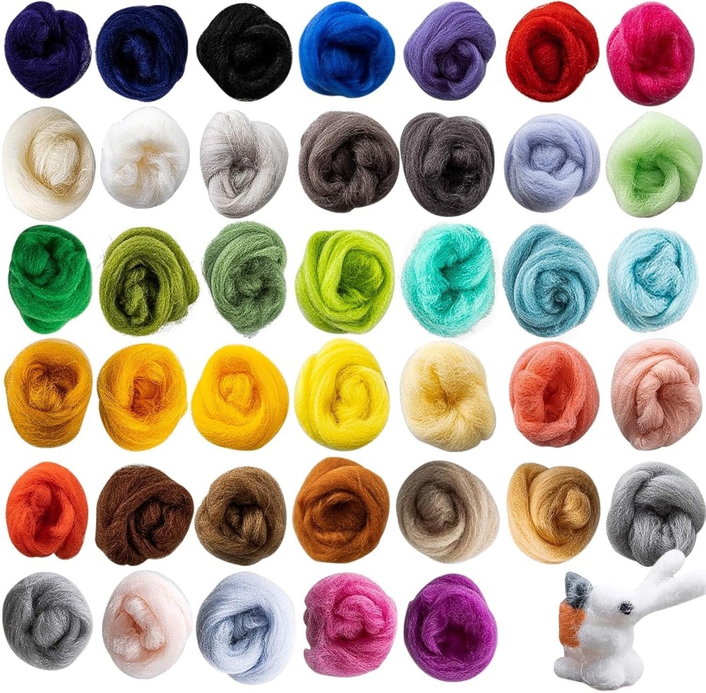 40Pcs Felting Wool Roving - Core Bulk 40Pcs Wool, Multicolor