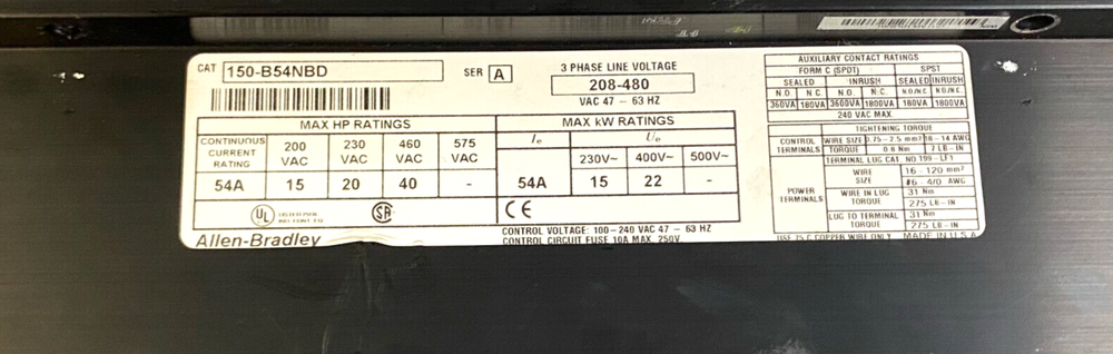 Allen Bradley 150-B54NBD Soft Start Smart Motor Controller SMC Dialog Plus