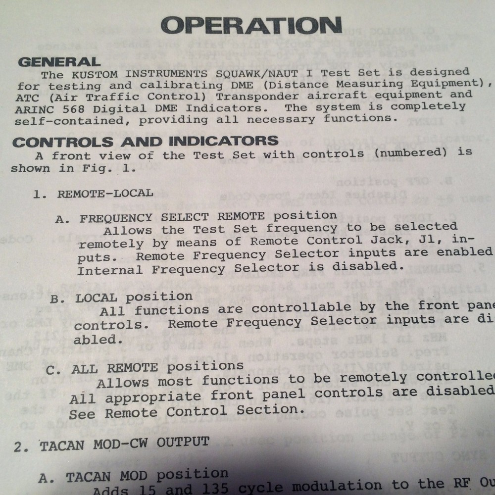 Kustom Squawk/Naut I Transponder DME Test Set Operator Instructions