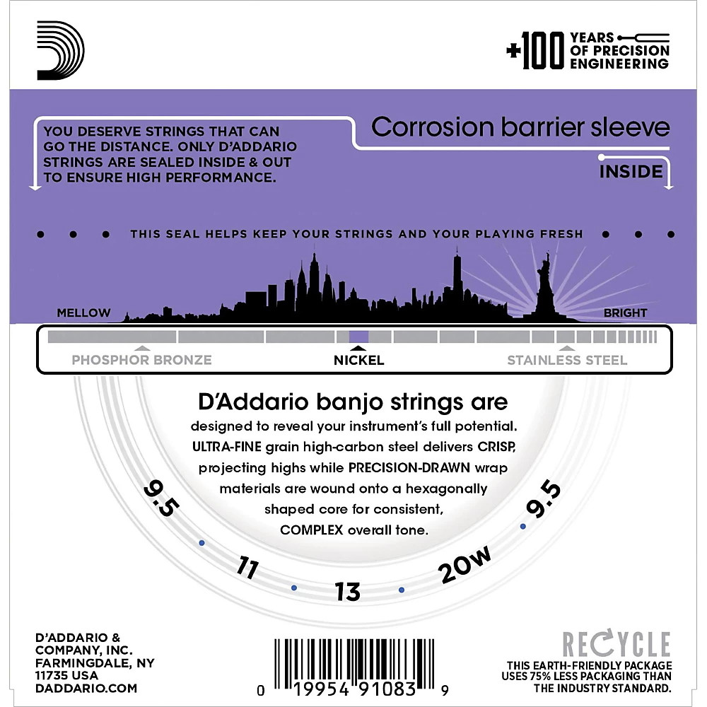 D'Addario EJ60+ Nickel Light Plus 5-String Banjo Strings (9.5-20)