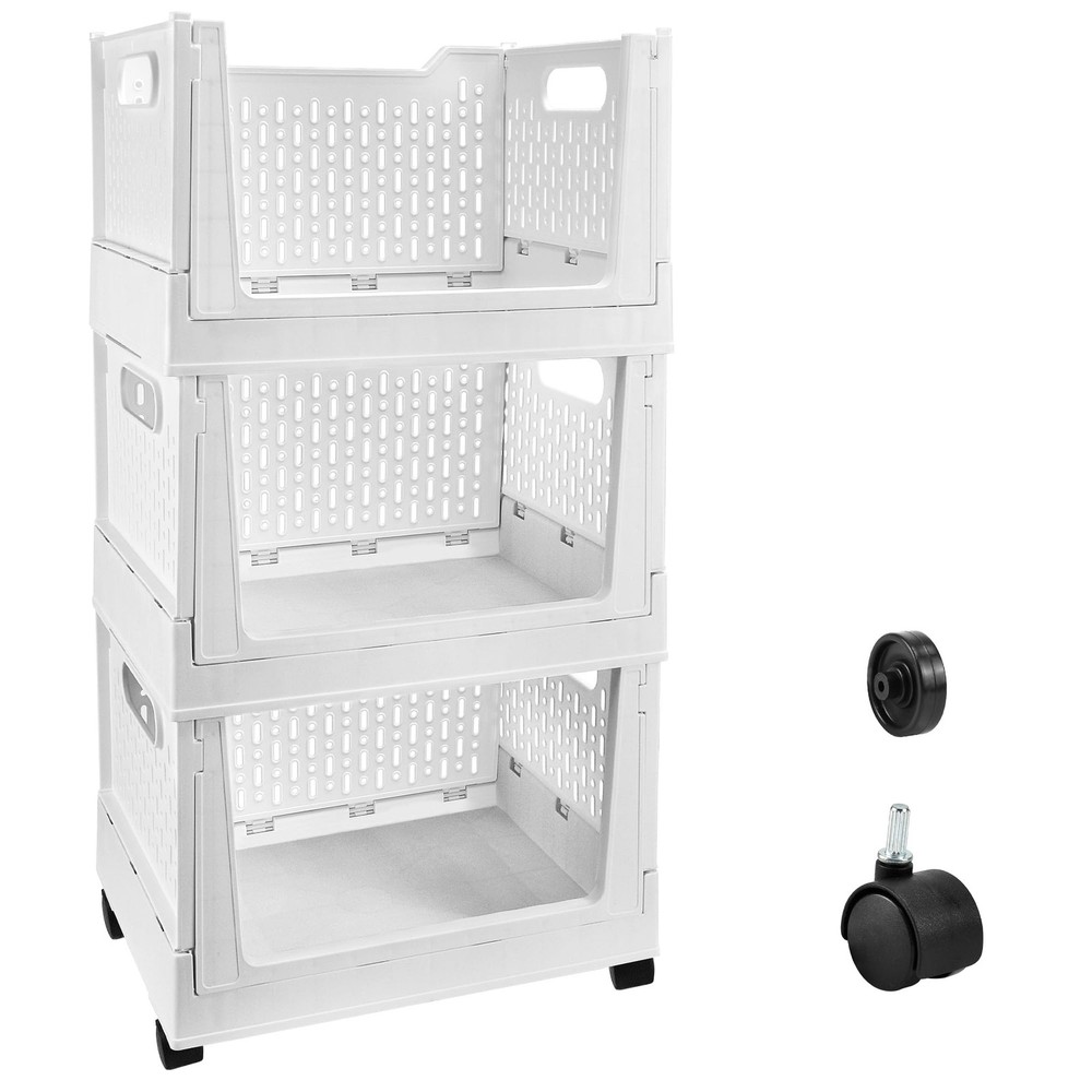 Stackable Plastic Storage Basket, 3 Pack Foldable Closet Organizers and Stora...