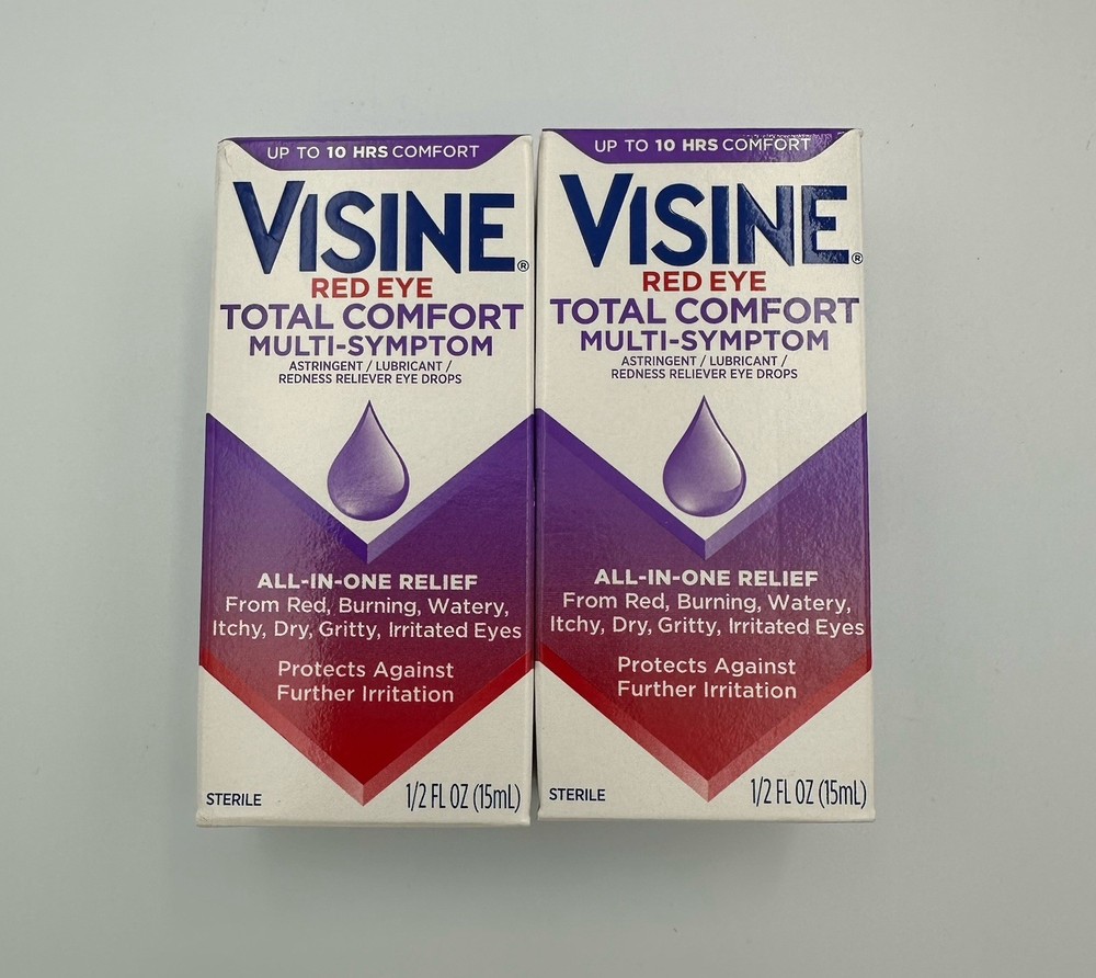 (2) Visine Red Eye Drops Total Comfort Multi-Symptom Burning READ DESCRIPTION