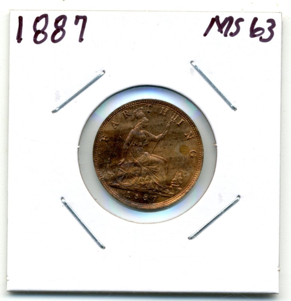 Great Britain. Farthing. 1887 choice Uncirculated iridescent mostly Red