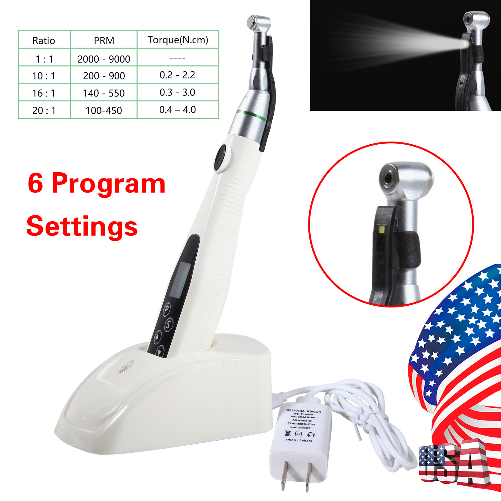 Wireless LED Dental Endodontic​ Endo Motor Root Canal 16:1 Mini Head Handpiece