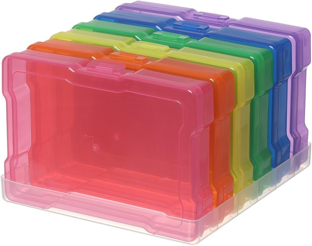 6 Pack 4”x6” Photo Storage Boxes – Multi-Colored Plastic Organizer Cases with...