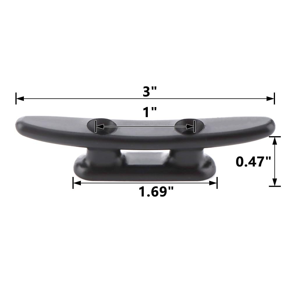 4 Pack 3" Nylon Boat Cleat Dock with Stainless Steel Screws, Black 3 inches