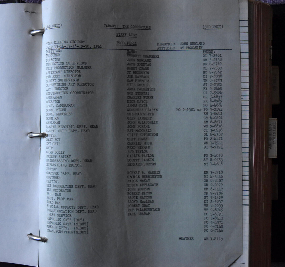 1961-2 " Target: The Corruptors " Original Screenplay Scripts.