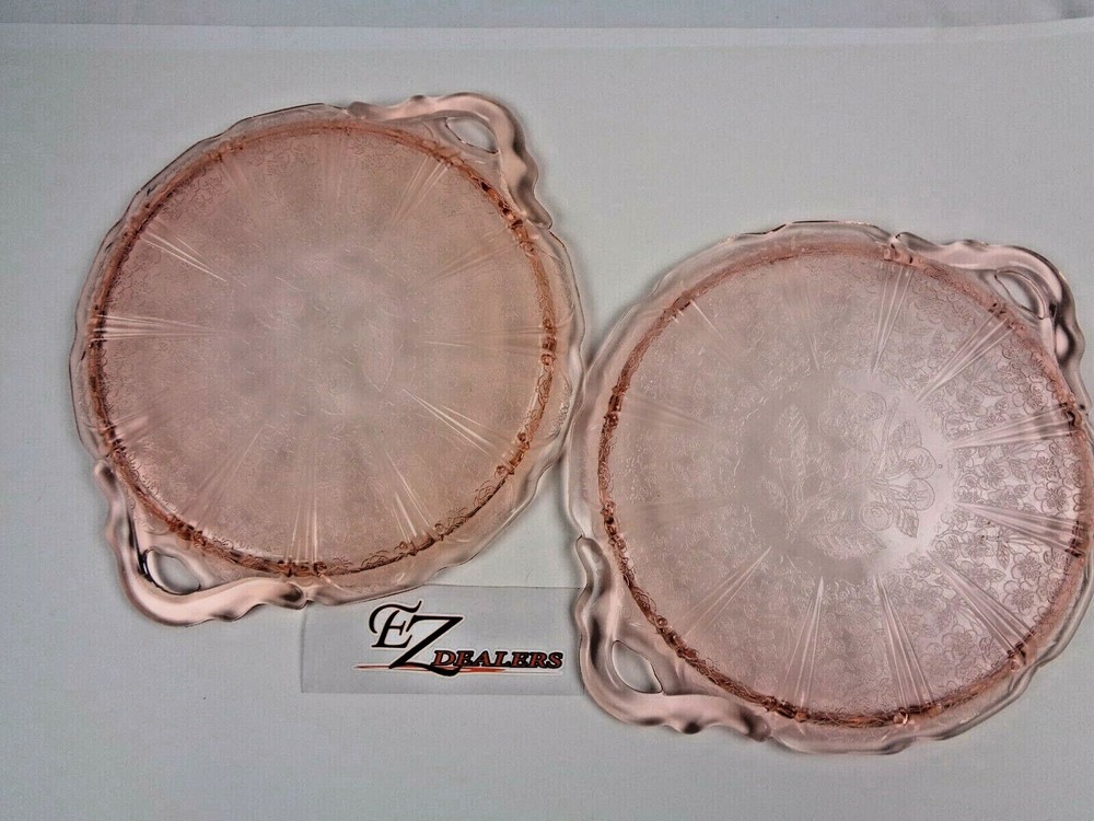 Pink Depression Glass "Cherry Blossom" Round Serving Tray
