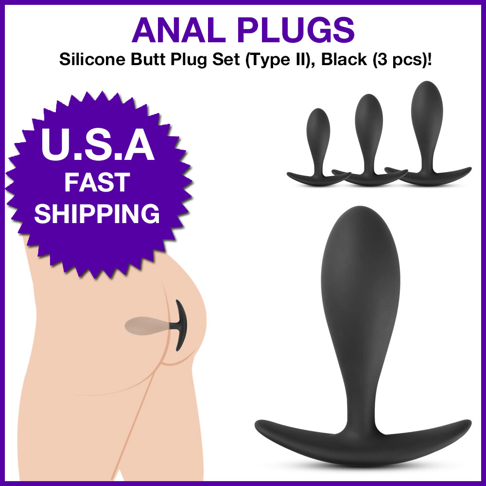 Silicone Trainer Butt Plug Set (Type II), Black (3 pcs) Beginners Starter Set