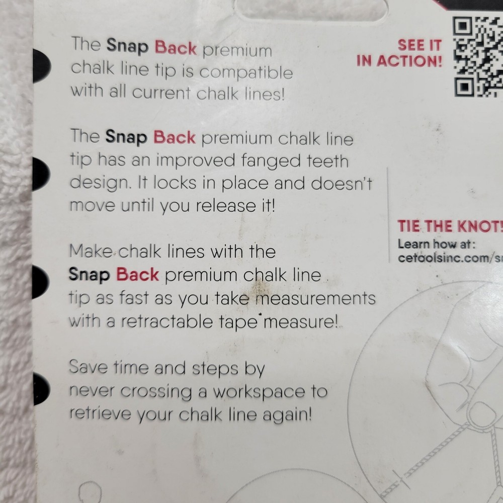 Snap Back Releasable Chalk Line Tip CET101 Contractor Engineered Locks In Place