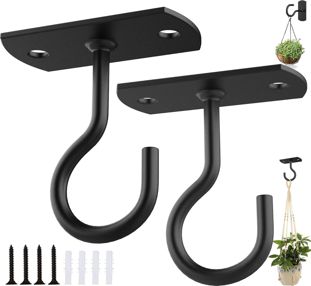 2-Pack 2.5" Ceiling Hooks for Hanging Plants – Wall Mount Hooks for Planters, Li