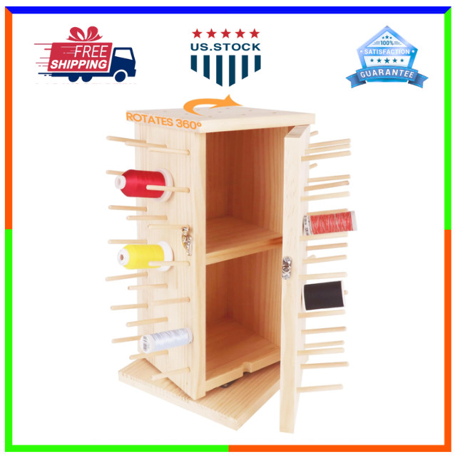 New brothread 93-Spool Rotating Thread Rack–Wooden Organizer for Sewing & Crafts