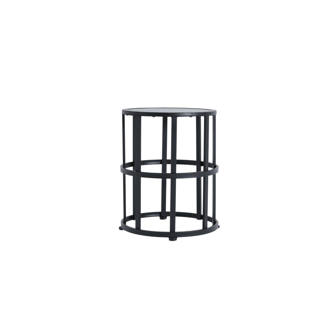 Black Weatherproof Outdoor Ceramic Top Side Accent Table with Iron Frame