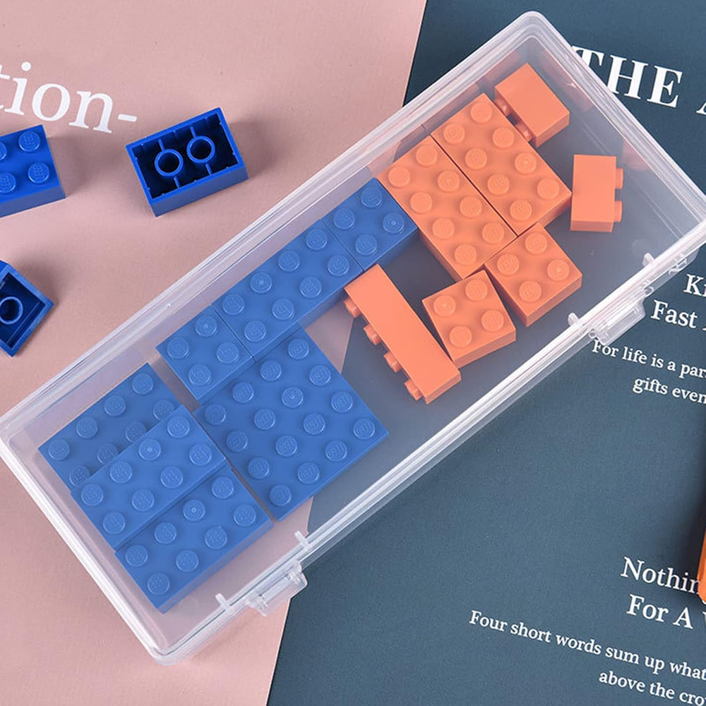 6 Pack Rectangular Clear Plastic Storage Containers Box with Hinged Lid for Bead