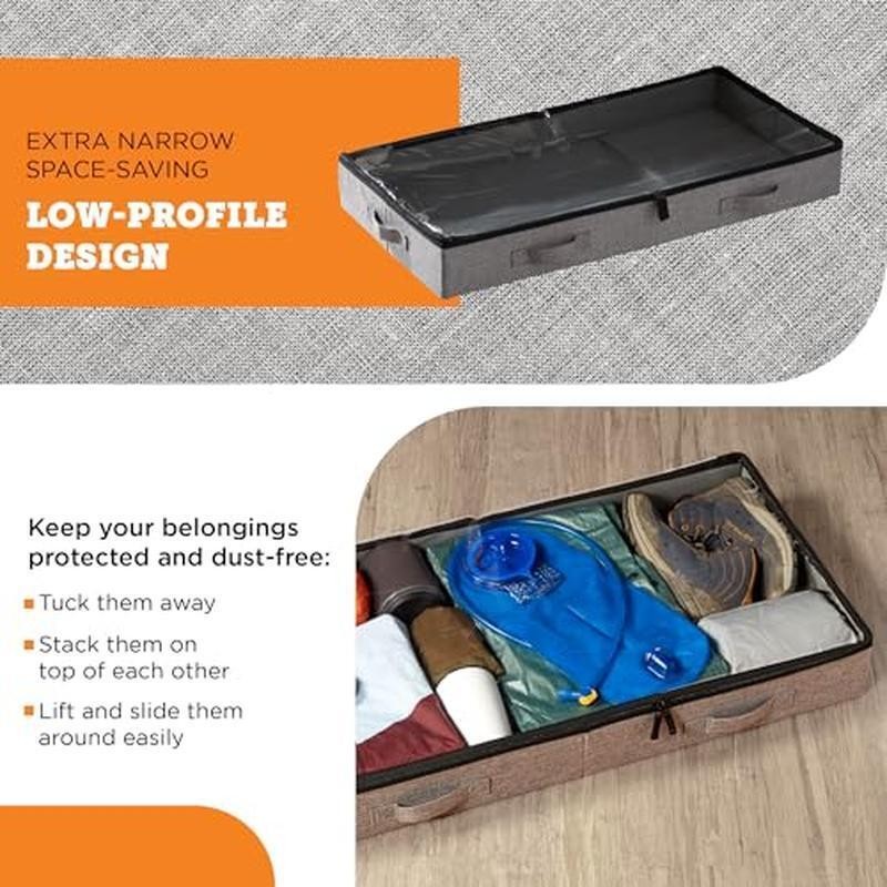 Under Bed Storage Containers 2-Pack Low Profile Underbed Organizer with Handles