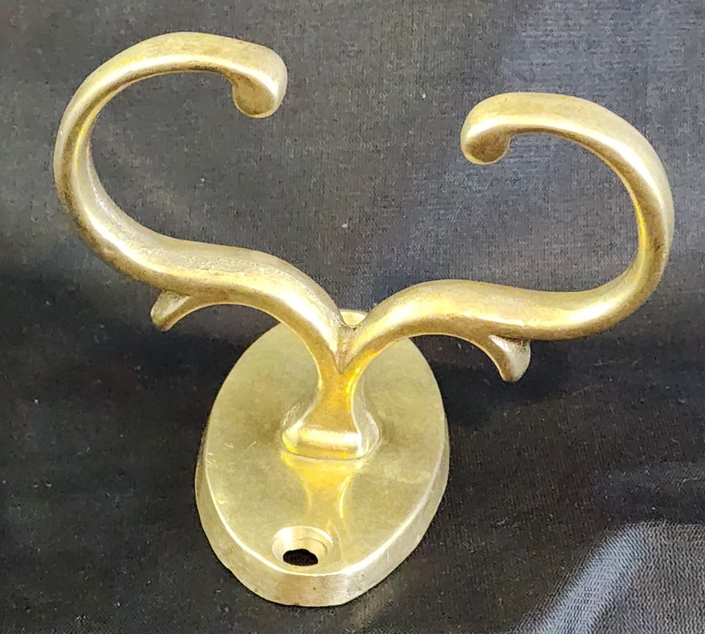 Three Early Antique Brass Fireplace Tool Jamb Hooks