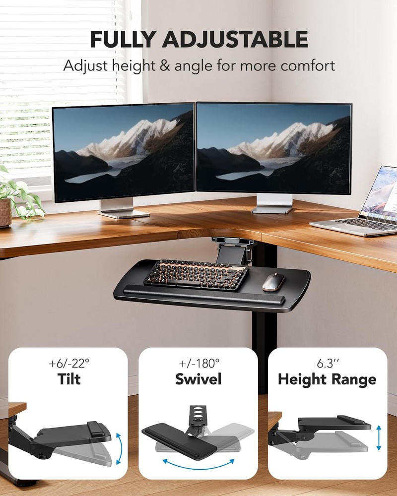 Keyboard Tray Under Desk, 360 Adjustable Ergonomic Sliding Keyboard & Mouse T...