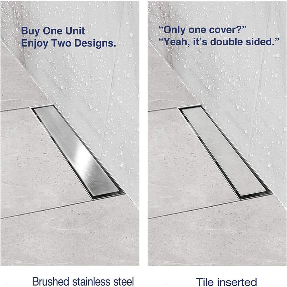 24" Linear Shower Drain Rectangular Trench Floor Drain 2-in-1 Tile Insert Cover