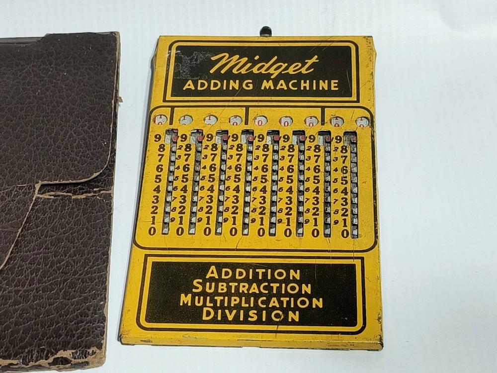 MIDGET ADDING MACHINE Original Case w/ NAIL Stylus GOOD WORKING CONDITION