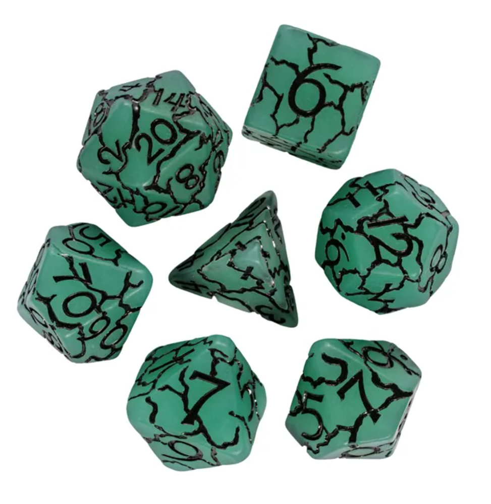 ⚡🟢Green/Black Crackle Dice Set | RPG DnD Dungeons Dragons AD&D Pathfinder d20
