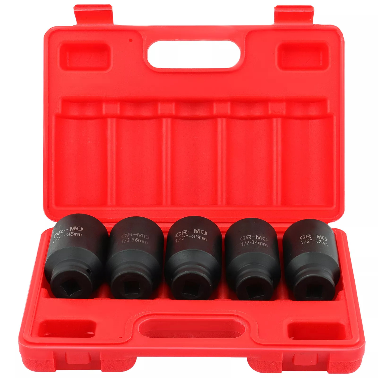 5Pcs 1/2" Drive Deep Impact Axle Hub Socket Set 6 Point 33mm 34mm 35mm 36mm 38mm