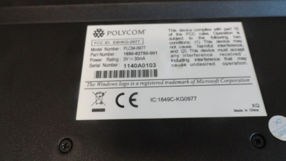 GG12: POLYCOM PLCM-0977 KEYBOARD PLCM-0975 Mouse WIRELESS