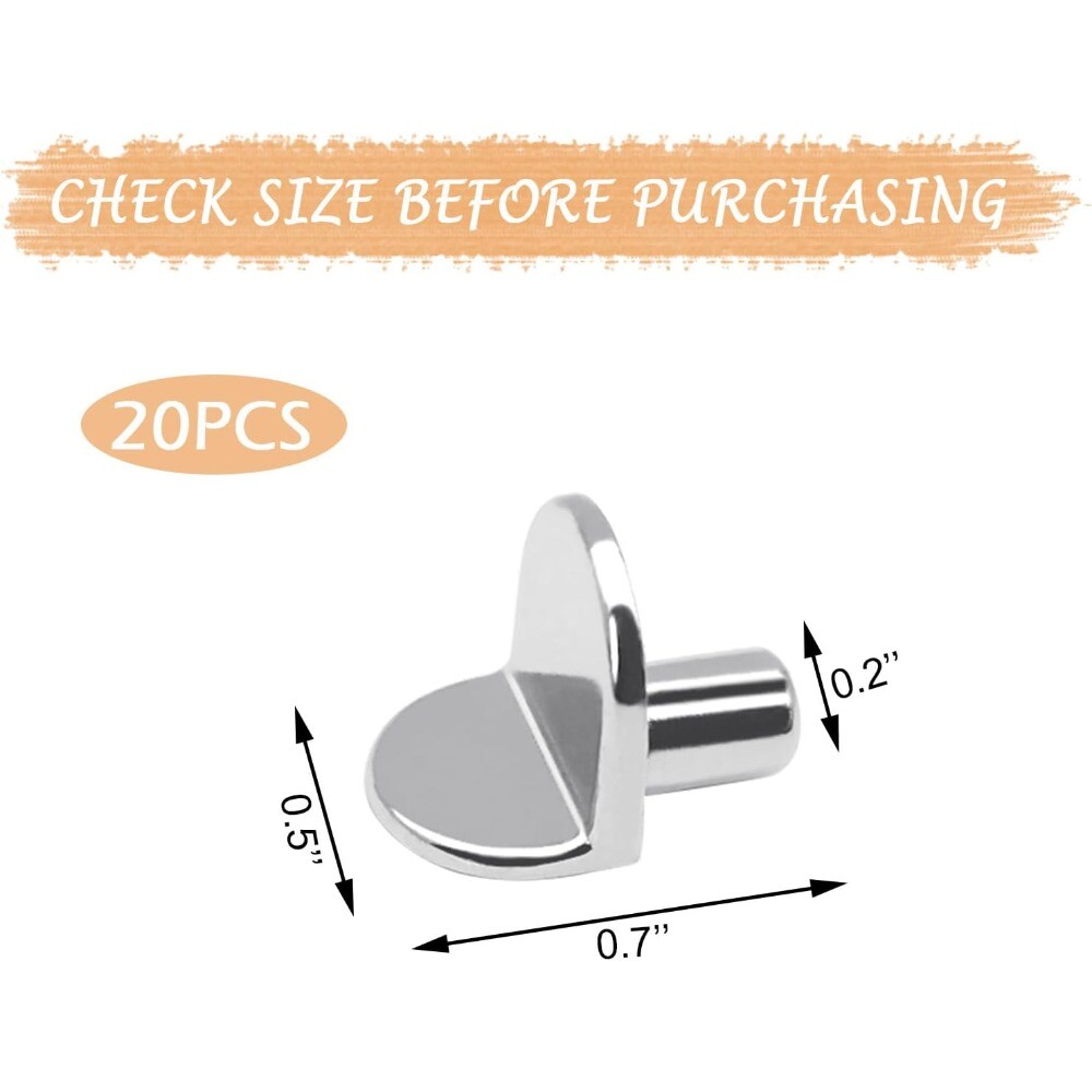 20pcs 5mm Solid Metal Laminate Support Hooks Pins for Bookcases Closets Silver