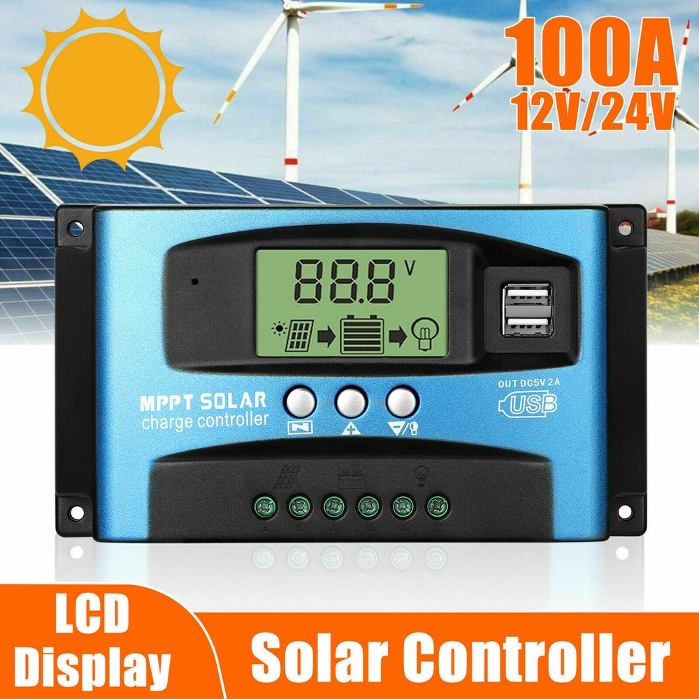 100A MPPT Solar Panel Controller Charge Regulator 12V/24V Battery Auto LCD USB