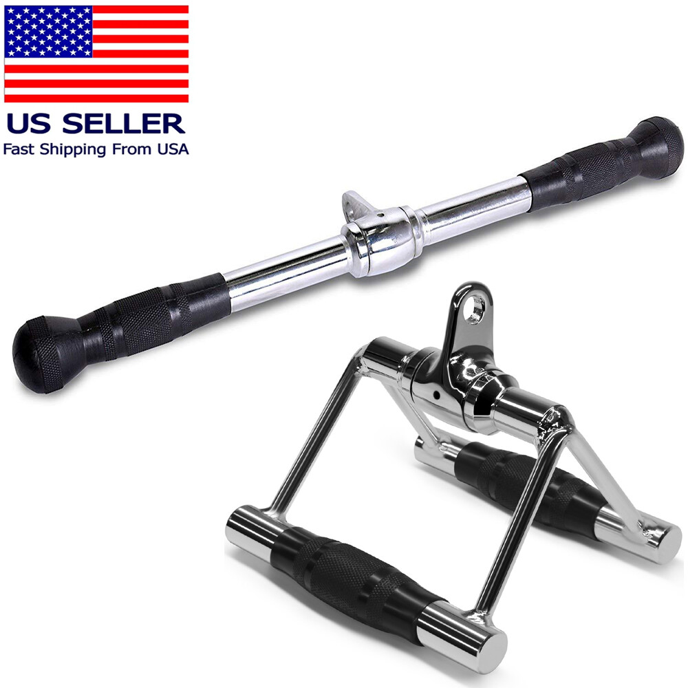 Home Gym Cable Attachment Handle Machine Strength Exercise Chrome Press Down Bar