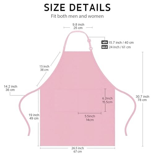 4 Packs Chef Apron with 2 Pockets, Waterproof Adjustable Polyester Blend Pink
