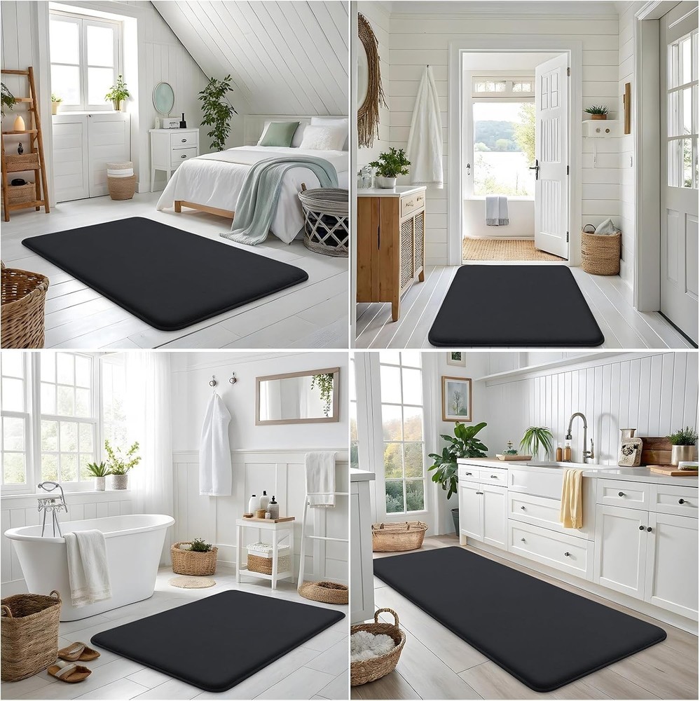 Non Slip Washable Bath Mat - Black Memory Foam