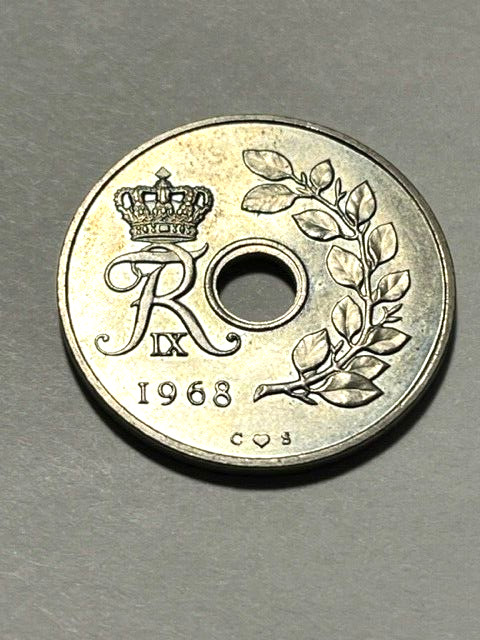 1968 Denmark 25 Ore Unc+ #8670
