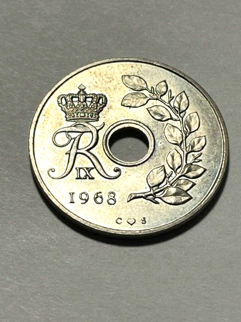 1968 Denmark 25 Ore Unc+ #8670
