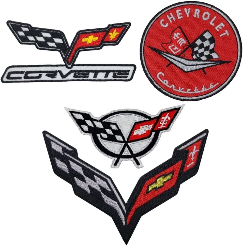 Corvette Racing Checkered Flags Patch 4pc Bundle Set - Iron on sew on B004