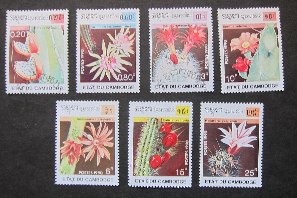 Cambodga, 1990 Flowering Cactuses set, 7v, CTO