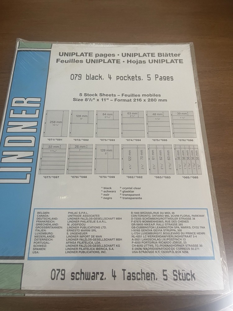 LINDNER 079 Uniplate - Black - 5 Pages- 4 Pockets Per  Page