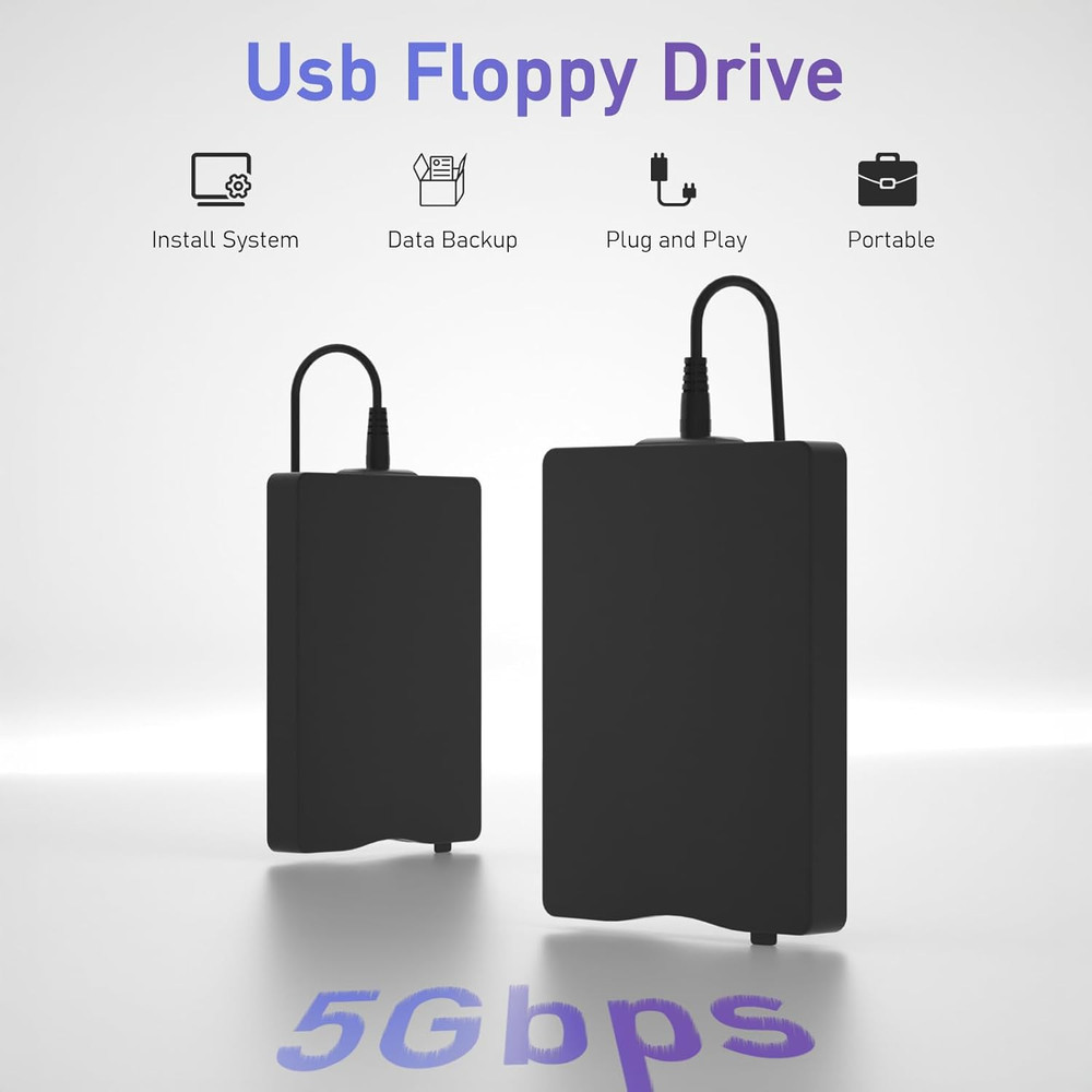 3.5 Floppy Drive USB External, Portable Floppy Disk Reader for Laptop, Plug and