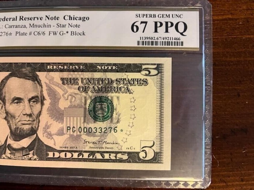 2017A $5 STAR NOTE Dollar Bill (CHICAGO) PCGS 67 PPQ Superb Gem Uncirculated