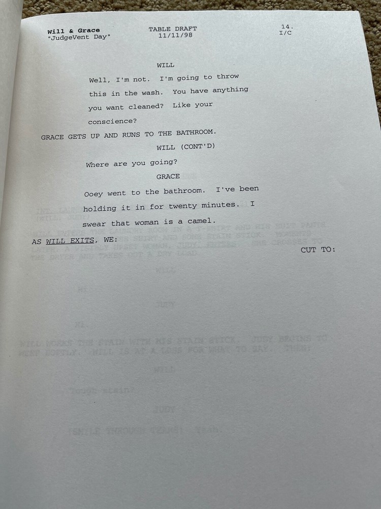 WILL & GRACE TV SERIES SHOW SCRIPT JUDGE VENT DAY TABLE DRAFT
