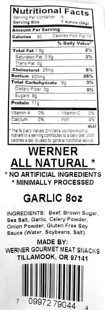 Werner Beef Jerky All Natural 8 Oz Original